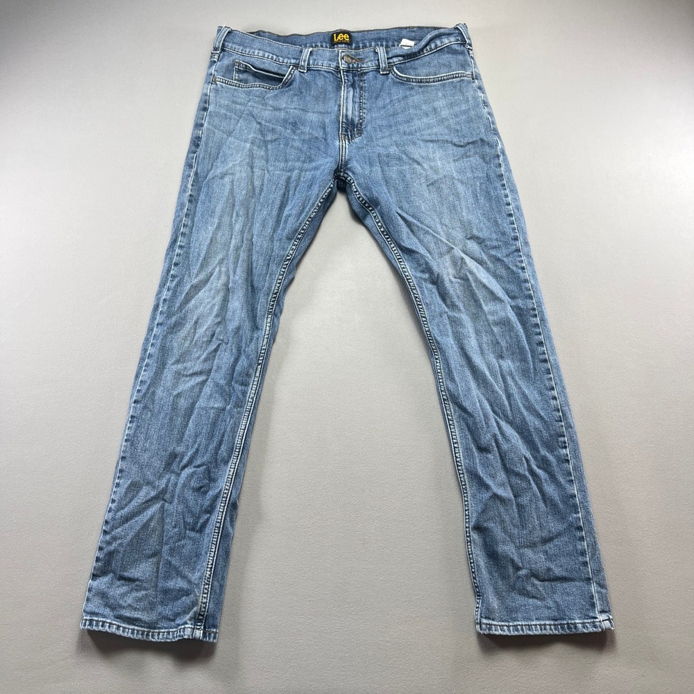 Lee Straight Jeans Mens 36x30 Blue Denim Stretch Vintage Slim Fit Medium Wash